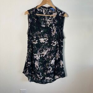 Simply Vera Wang Womens XL Floral Sleeveless Sheer Trim Blouse Top Loose Flowy